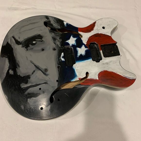 Custom Painted Johnny Cash Guitar Piece - Picture 1 of 3
